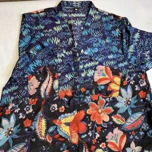 Caftan Button Top‎ Floral Geometric Pattern Lagenlook Relaxed Boxy Art To Wear